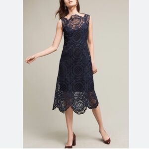 New Anthropologie Barlion Black Lace Midi Dress By Tracy Reese